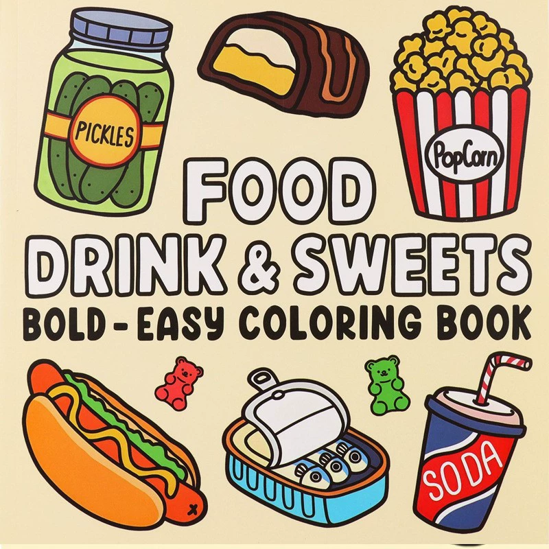 كتاب تلوين المشروبات والحلويات - مراجعة Food And Snacks Coloring Book Bold And Easy وسعره