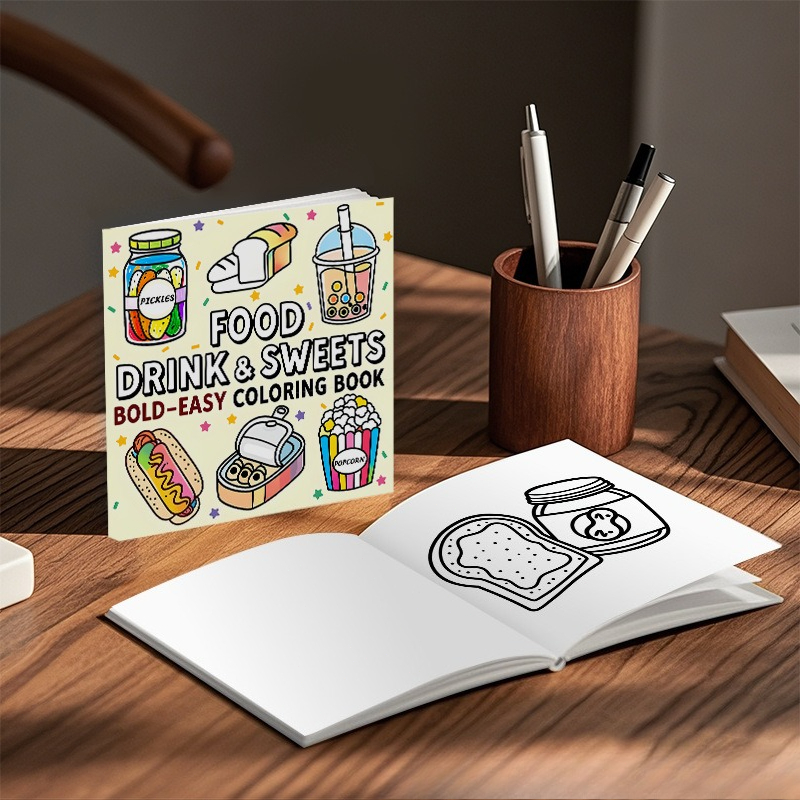 كتاب تلوين سهل وجميل بتصميمات  - مراجعة Food And Snacks Coloring Book Bold And Easy وسعره