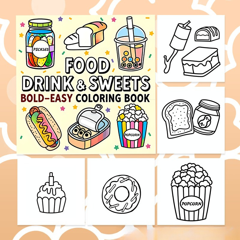 كتاب تلوين سهل وجميل بتصميمات  - مراجعة Food And Snacks Coloring Book Bold And Easy وسعره