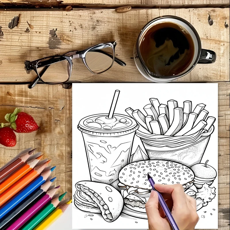 كتاب تلوين للبالغين بتصميمات ا - مراجعة Food And Snacks Coloring Book Bold And Easy وسعره