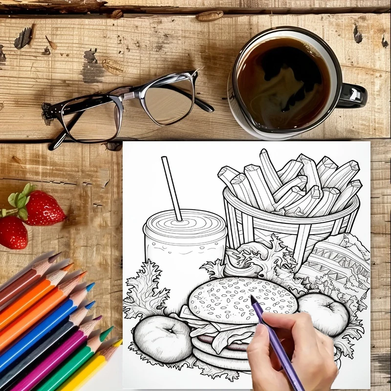 كتاب تلوين للبالغين بتصميمات ا - مراجعة Food And Snacks Coloring Book Bold And Easy وسعره
